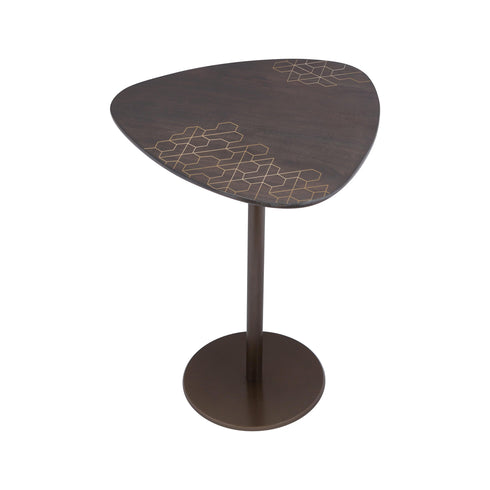 Acacia Wood Accent Table with Brass